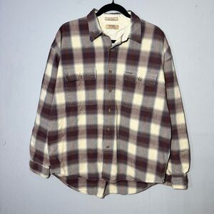 VTG Guess Classic Sportswear Flannel Shirt L Plaid Brown Cream Y2K 100%Cotton